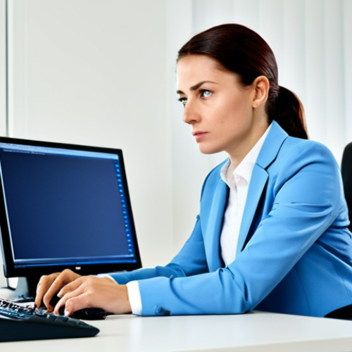 Professional Information Researcher**

A professional woman in a modest business attire is working at a desk in a bright office. She is researching information on a computer with multiple monitors. Fully clothed, appropriate attire, safe for work, perfect anatomy, natural proportions, professional photography, high quality. Focus on her determined expression and the modern office environment. Family-friendly.

**