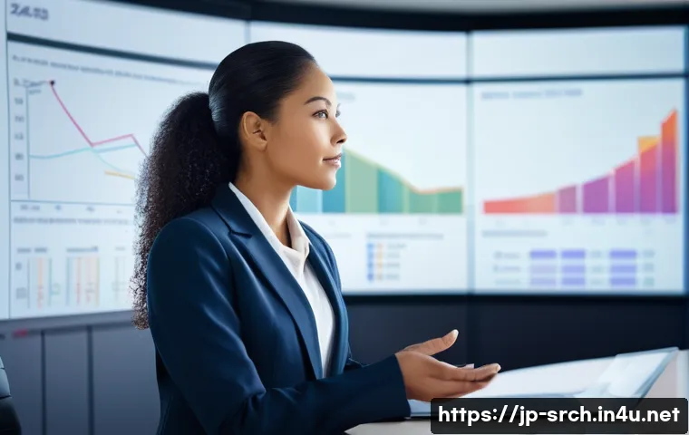 인터넷정보검색 자격증 취득 후 커리어 개발 방향 - **Left Panel:** A business analyst (female, diverse ethnicity, wearing a professional blazer) confid...